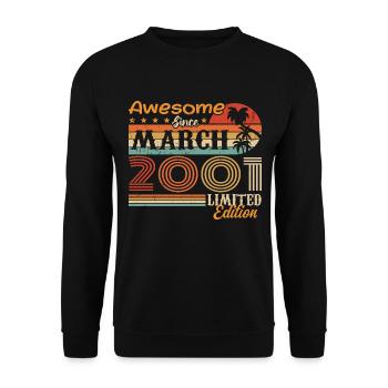 März 2001 Jahrgang 2001 Retro Geburtstagsgeschenk - Unisex Pullover - Schwarz - Vorne - Alina (178cm) & Michal (187cm)