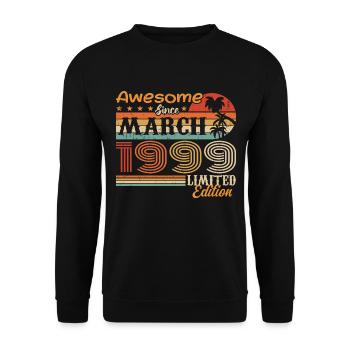 März 1999 Jahrgang 1999 Retro Geburtstagsgeschenk - Unisex Pullover - Schwarz - Vorne - Alina (178cm) & Michal (187cm)