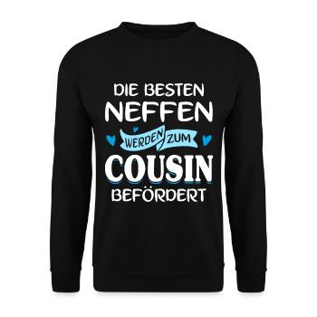 Die besten Neffen werden zum Cousin befördert - Unisex Pullover - Schwarz - Vorne - Alina (178cm) & Michal (187cm)