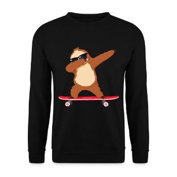 Dabbing Sloth Faultier Skateboard Geschenk - Unisex Pullover - Schwarz - Vorne - Alina (178cm) & Michal (187cm)