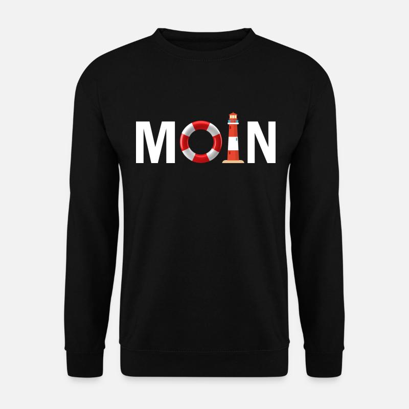 Moin mit dem Rettungsring und dem Leuchtturm Moin - Unisex Pullover - Schwarz