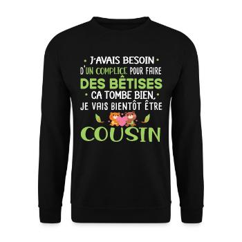 Futur cousin Cadeau naissance bébé Humour - Sweat-shirt Unisexe - noir - Devant - Alina (178cm) & Michal (187cm)
