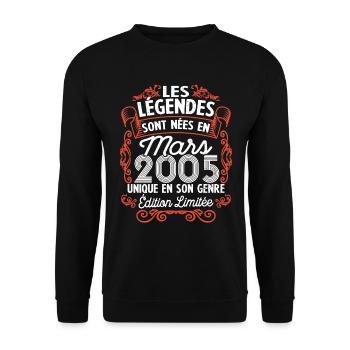 Vintage Flourish Cadeau Anniversaire Mars 2005 - Sweat-shirt Unisexe - noir - Devant - Alina (178cm) & Michal (187cm)