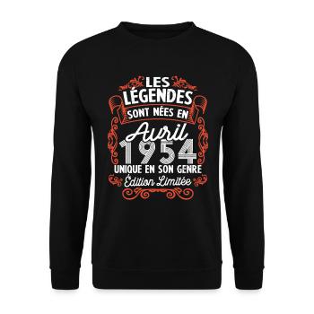 Vintage Flourish Cadeau Anniversaire Avril 1954 - Sweat-shirt Unisexe - noir - Devant - Alina (178cm) & Michal (187cm)