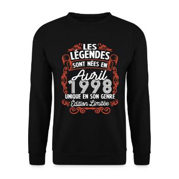 Vintage Flourish Cadeau Anniversaire Avril 1998 - Sweat-shirt Unisexe - noir - Devant - Alina (178cm) & Michal (187cm)
