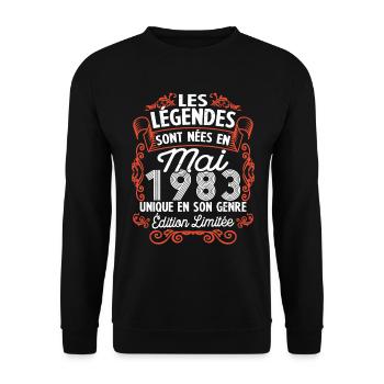 Vintage Flourish Cadeau Anniversaire Mai 1983 - Sweat-shirt Unisexe - noir - Devant - Alina (178cm) & Michal (187cm)
