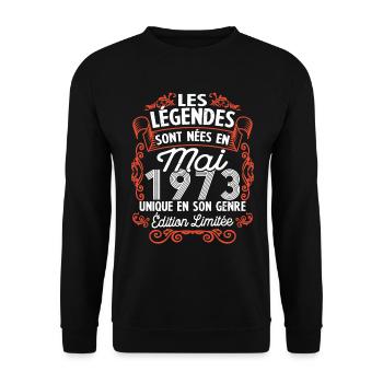 Vintage Flourish Cadeau Anniversaire Mai 1973 - Sweat-shirt Unisexe - noir - Devant - Alina (178cm) & Michal (187cm)