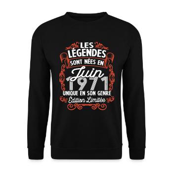 Vintage Flourish Cadeau Anniversaire Juin 1971 - Sweat-shirt Unisexe - noir - Devant - Alina (178cm) & Michal (187cm)