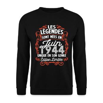 Vintage Flourish Cadeau Anniversaire Juin 1944 - Sweat-shirt Unisexe - noir - Devant - Alina (178cm) & Michal (187cm)