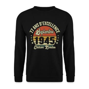 77 Ans Anniversaire Vintage En Septembre 1945 - Sweat-shirt Unisexe - noir - Devant - Alina (178cm) & Michal (187cm)