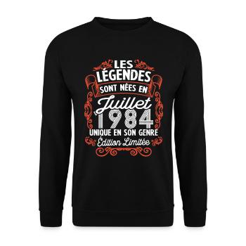 Vintage Flourish Cadeau Anniversaire Juillet 1984 - Sweat-shirt Unisexe - noir - Devant - Alina (178cm) & Michal (187cm)