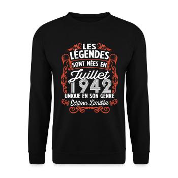 Vintage Flourish Cadeau Anniversaire Juillet 1942 - Sweat-shirt Unisexe - noir - Devant - Alina (178cm) & Michal (187cm)