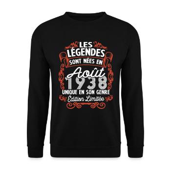 Vintage Flourish Cadeau Anniversaire Août 1938 - Sweat-shirt Unisexe - noir - Devant - Alina (178cm) & Michal (187cm)