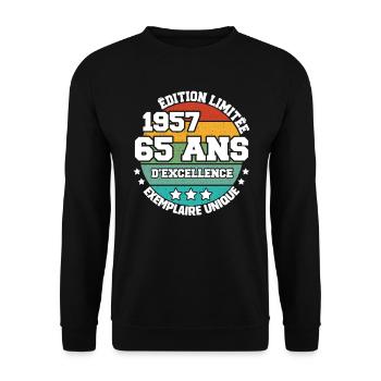 1957 65 Ans Edition Limitée 65 Ans D'excellence - Sweat-shirt Unisexe - noir - Devant - Alina (178cm) & Michal (187cm)