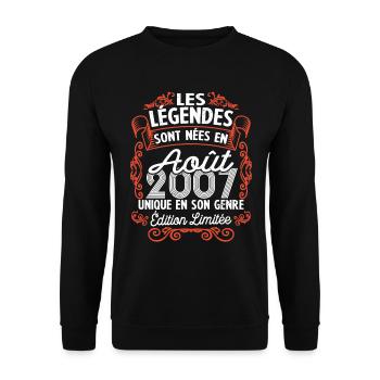 Vintage Flourish Cadeau Anniversaire Août 2007 - Sweat-shirt Unisexe - noir - Devant - Alina (178cm) & Michal (187cm)