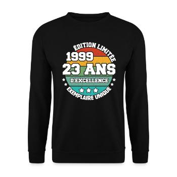 1999 23 Ans Edition Limitée 23 Ans D'excellence - Sweat-shirt Unisexe - noir - Devant - Alina (178cm) & Michal (187cm)