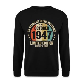 75 Ans D'être Génial Depuis Octobre 1947 - Sweat-shirt Unisexe - noir - Devant - Alina (178cm) & Michal (187cm)