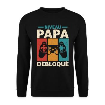 Niveau Papa Débloqué Cadeau Drôle Nouveau Papa - Sweat-shirt Unisexe - noir - Devant - Alina (178cm) & Michal (187cm)