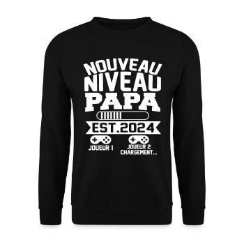 Nouveau Niveau Futur Papa 2024 Cadeau Grossesse - Sweat-shirt Unisexe - noir - Devant - Alina (178cm) & Michal (187cm)