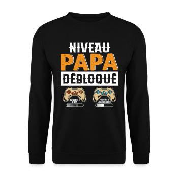 Niveau Papa Débloqué Cadeau Drôle Nouveau Papa - Sweat-shirt Unisexe - noir - Devant - Alina (178cm) & Michal (187cm)