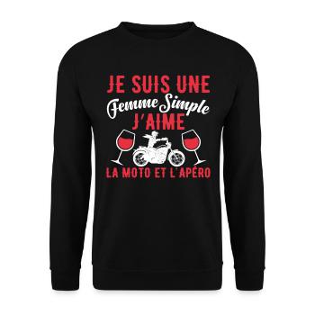 Femme Simple Qui Aime La Moto Et L'apéro - Sweat-shirt Unisexe - noir - Devant - Alina (178cm) & Michal (187cm)
