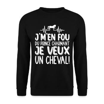 Je M'en Fou Du Prince Charmant Je Veux Un Cheval - Sweat-shirt Unisexe - noir - Devant - Alina (178cm) & Michal (187cm)