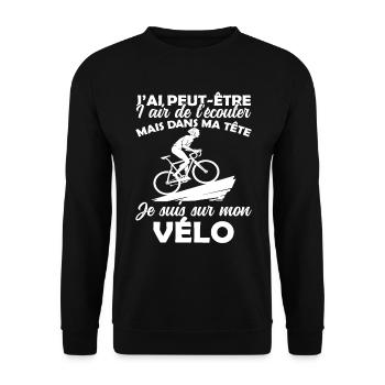 Cyclisme Dans Ma Tête Je suis sur Mon Vélo Humour - Sweat-shirt Unisexe - noir - Devant - Alina (178cm) & Michal (187cm)