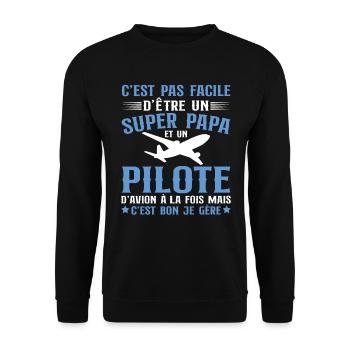 Je Suis Un Super Papa Et Pilote D'avion - Sweat-shirt Unisexe - noir - Devant - Alina (178cm) & Michal (187cm)