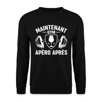 Maintenant Gym Apéro Après - Sweat-shirt Unisexe - noir - Devant - Alina (178cm) & Michal (187cm)
