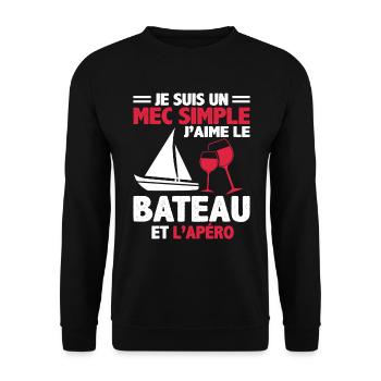 Je Suis Un Mec Simple J'aime Le Bateau Et L'apéro - Sweat-shirt Unisexe - noir - Devant - Alina (178cm) & Michal (187cm)
