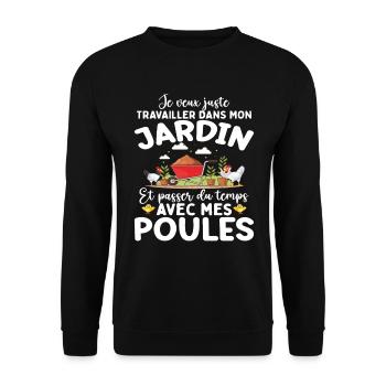 J'veux Juste M'occuper De Mon Jardin Et Mes Poules - Sweat-shirt Unisexe - noir - Devant - Alina (178cm) & Michal (187cm)