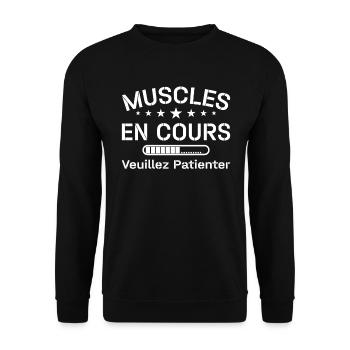 Muscles En Cours Veuillez Patienter Fitness Gym - Sweat-shirt Unisexe - noir - Devant - Alina (178cm) & Michal (187cm)