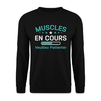 Muscles En Cours Veuillez Patienter Fitness Gym - Sweat-shirt Unisexe - noir - Devant - Alina (178cm) & Michal (187cm)