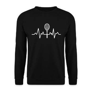 Herzschlag mit Tennisschläger - Unisex Pullover - Schwarz - Vorne - Alina (178cm) & Michal (187cm)