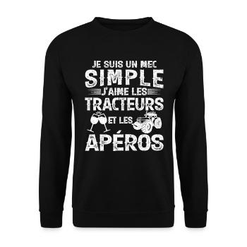 Un Mec Simple J'aime Les Tracteurs Et Les Apéros - Sweat-shirt Unisexe - noir - Devant - Alina (178cm) & Michal (187cm)