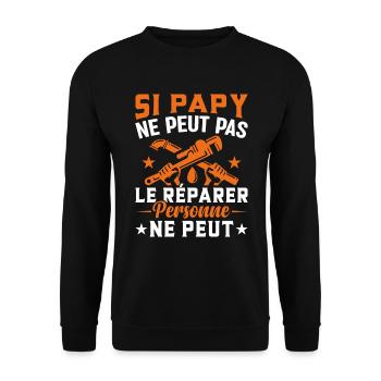 Si Papy Ne Peut Pas Le Réparer Personne Ne Peut - Sweat-shirt Unisexe - noir - Devant - Alina (178cm) & Michal (187cm)