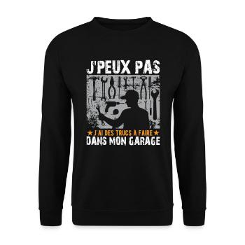 Je Peux Pas J'ai Des Trucs À Faire Dans Mon Garage - Sweat-shirt Unisexe - noir - Devant - Alina (178cm) & Michal (187cm)