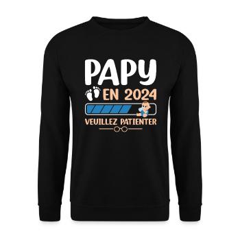 Papy En 2024 Veuillez Patienter - Sweat-shirt Unisexe - noir - Devant - Alina (178cm) & Michal (187cm)