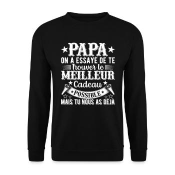 Papa, wir haben versucht, dir das beste Geschenk zu finden - Unisex Pullover - Schwarz - Vorne - Alina (178cm) & Michal (187cm)