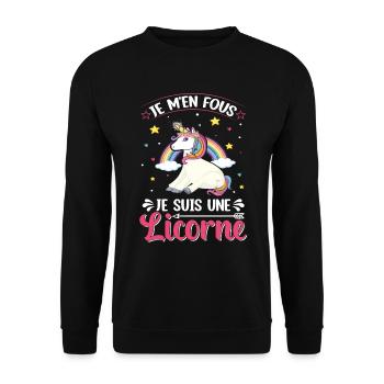Je M'en Fous Je Suis Une Licorne - Sweat-shirt Unisexe - noir - Devant - Alina (178cm) & Michal (187cm)