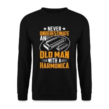 Vieil Homme Avec Un Harmonica - Sweat-shirt Unisexe - noir - Devant - Alina (178cm) & Michal (187cm)