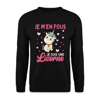 Je M'en Fous Je Suis Une Licorne - Sweat-shirt Unisexe - noir - Devant - Alina (178cm) & Michal (187cm)