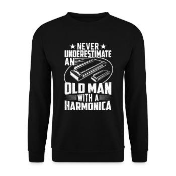 Vieil Homme Avec Un Harmonica - Sweat-shirt Unisexe - noir - Devant - Alina (178cm) & Michal (187cm)