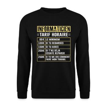 Tarif Horaire D'un Informaticien - Sweat-shirt Unisexe - noir - Devant - Alina (178cm) & Michal (187cm)