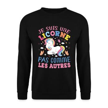 Je Suis Une Licorne Pas Comme Les Autres - Sweat-shirt Unisexe - noir - Devant - Alina (178cm) & Michal (187cm)