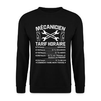 Mécanicien Tarif Horaire, Attention - Sweat-shirt Unisexe - noir - Devant - Alina (178cm) & Michal (187cm)