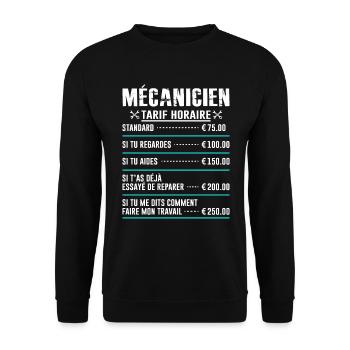Le Tarif Horaire D'un Mécanicien - Sweat-shirt Unisexe - noir - Devant - Alina (178cm) & Michal (187cm)