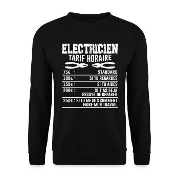 Le Tarif Horaire D'un Électricien - Sweat-shirt Unisexe - noir - Devant - Alina (178cm) & Michal (187cm)