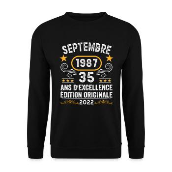 Septembre 1987 35 Ans Anniversaire Idée Cadeau - Sweat-shirt Unisexe - noir - Devant - Alina (178cm) & Michal (187cm)