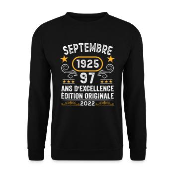 Septembre 1925 97 Ans Anniversaire Idée Cadeau - Sweat-shirt Unisexe - noir - Devant - Alina (178cm) & Michal (187cm)
